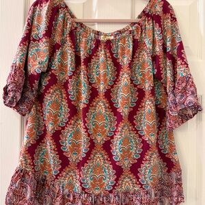 Fig and Flower Burgundy and Teal Paisley Blouse